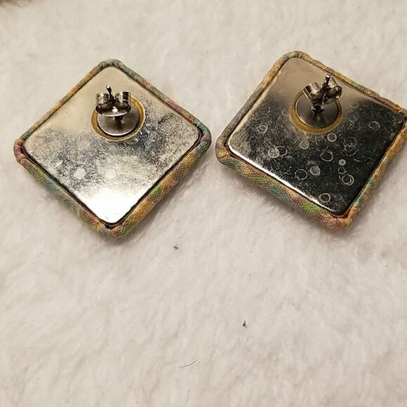 Vintage Orange, Blue, & Green Floral Earrings - Picture 2 of 2